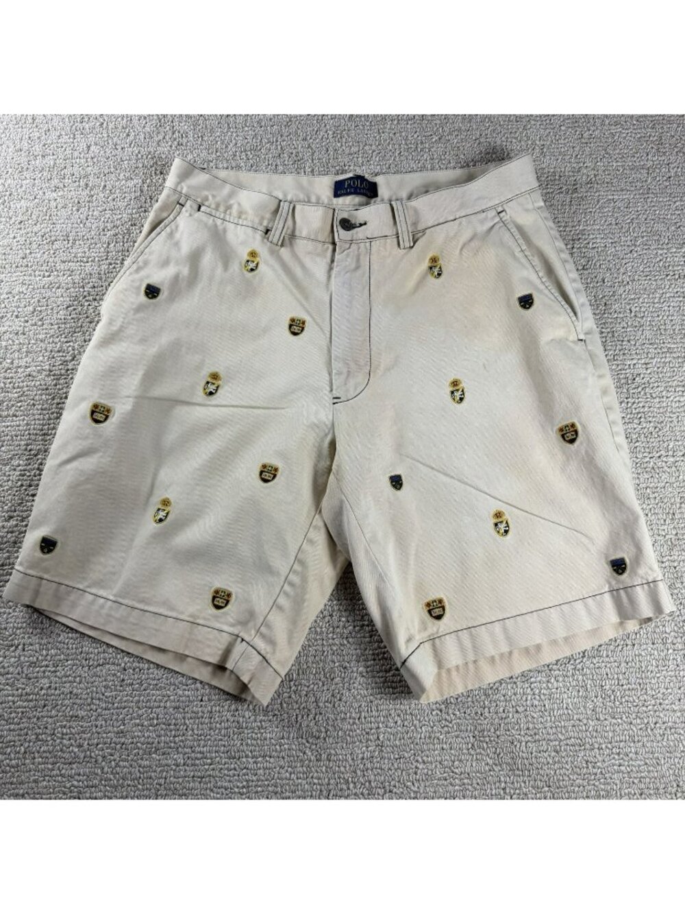 Polo Ralph Lauren Embroidered Shield Distressed Shorts Beige Men’s Size 32 x 9